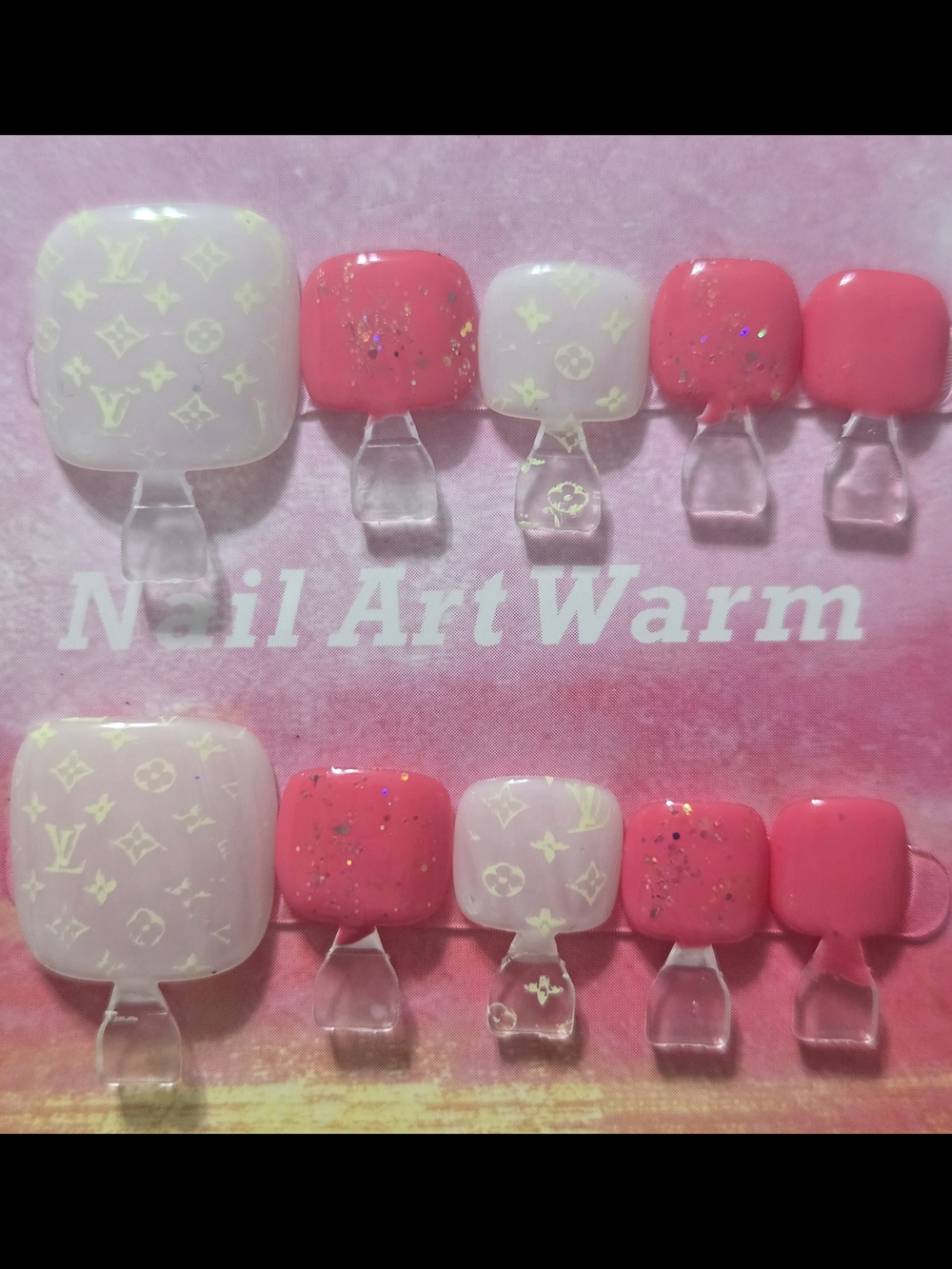 Pink and White Luxury-Inspired Toe Nail Set